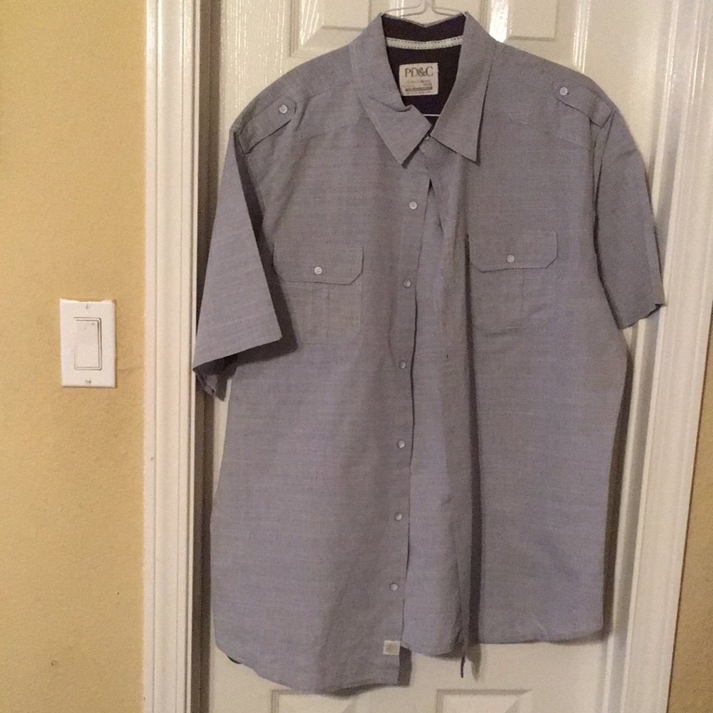 Men button down shorts sleeves PD&C light gray shirt XXL